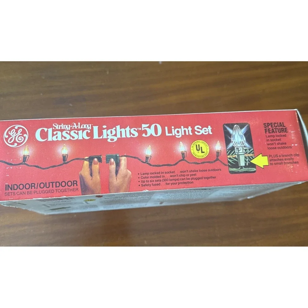 NOS Vintage 90's GE String-A-Long 50 Clear Christmas Lights Indoor‎ Outdoor F/W